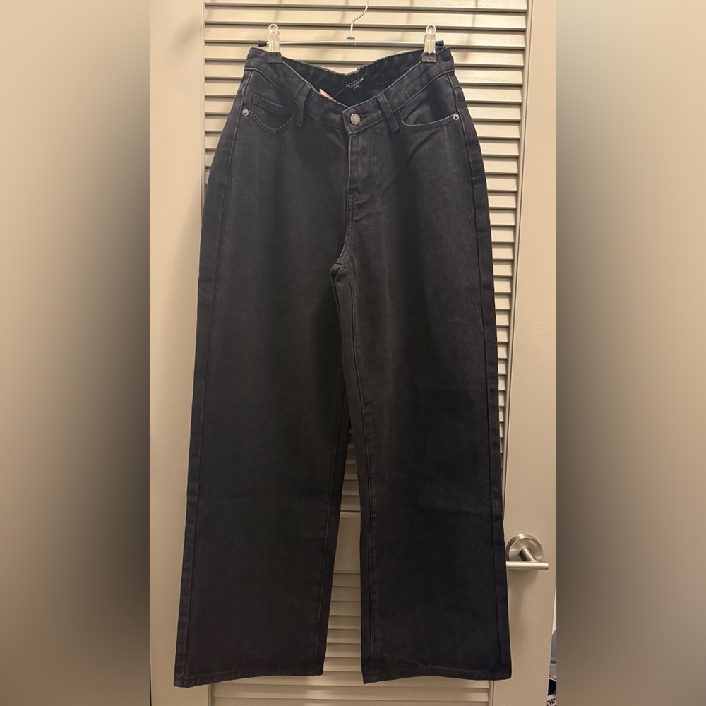 PLT BLACK DIP WAIST DENIM JEANS Baggy Wide Leg Women's Jeans Sz 4
